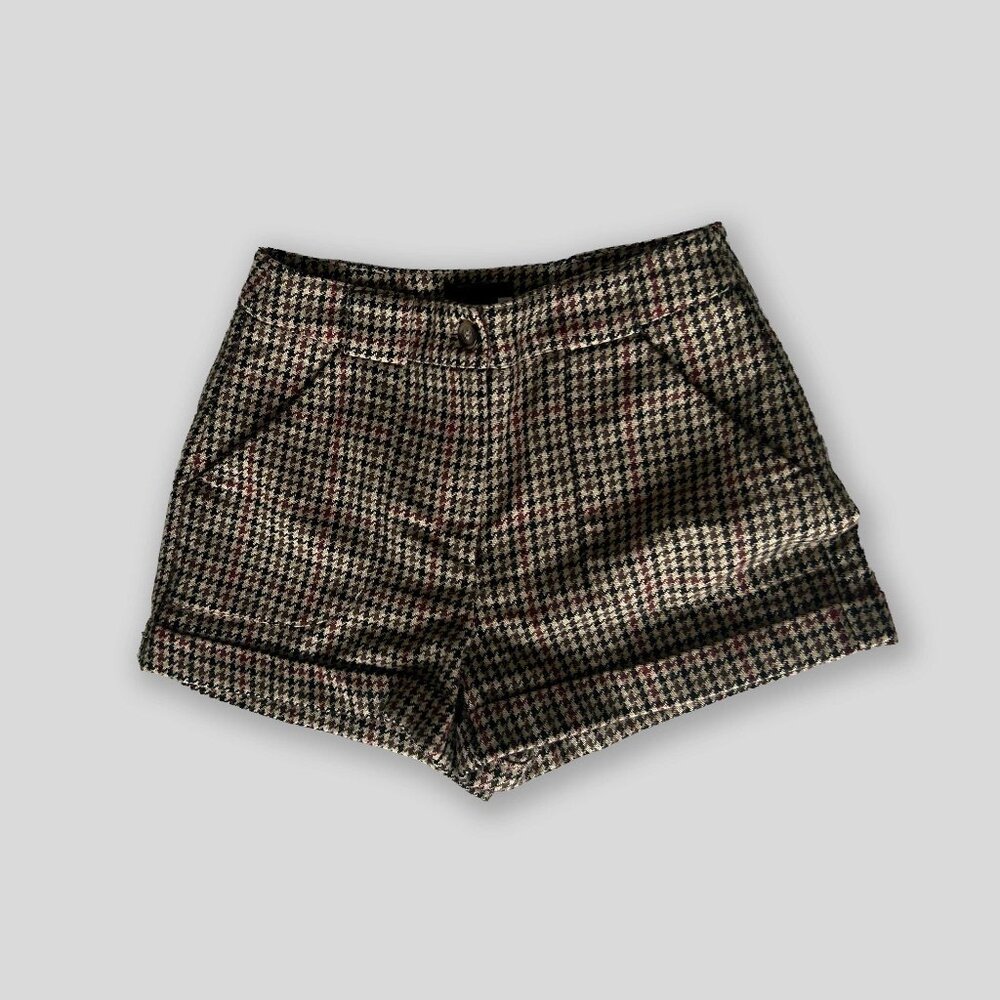 H&M Wool-Blend Brown Houndstooth Shorts Sz 00